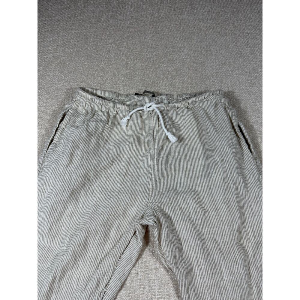Brandy Melville Women One Size Tan White Striped Linen Lounge Summer Pants - Picture 9 of 9